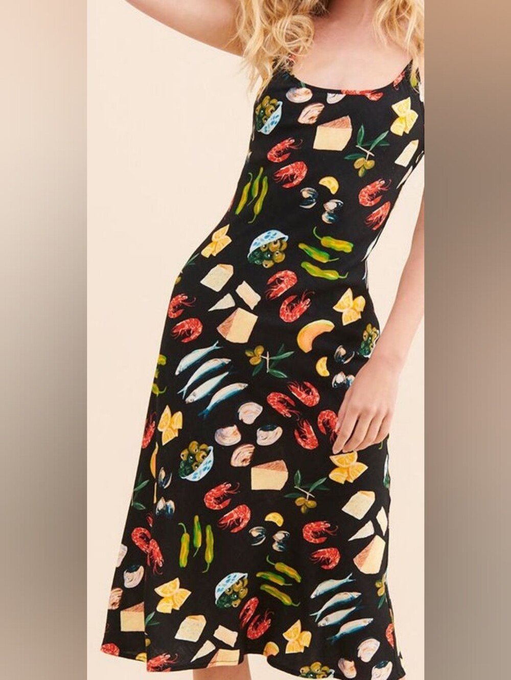 Gah Inspired Sophia Tapas Food Midi Slip Dress L Maximalist Dopamine Whimsical